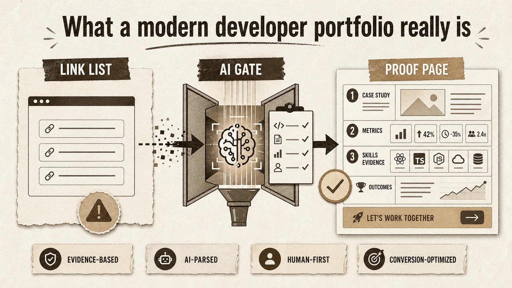 A comparison screenshot of a generic portfolio link list versus a structured, content-rich Popout page.