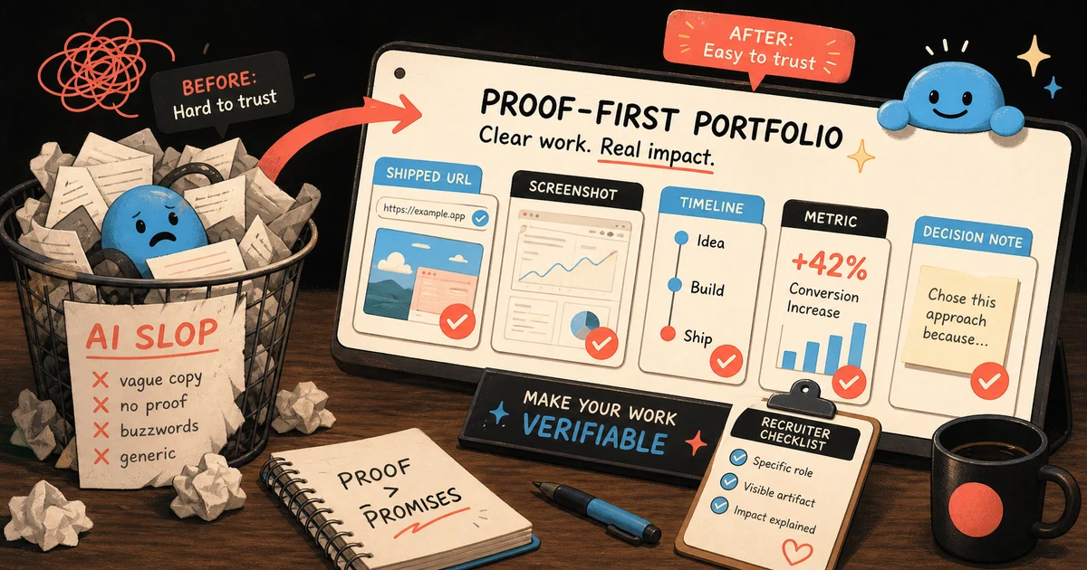 AI slop portfolio cleanup: the proof-first page recruiters can trust in 2026
