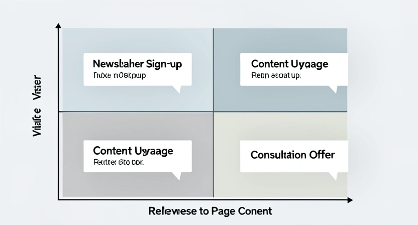 An advanced strategy matrix comparing different popup offers, timing, and designs against their projected conversion rates.