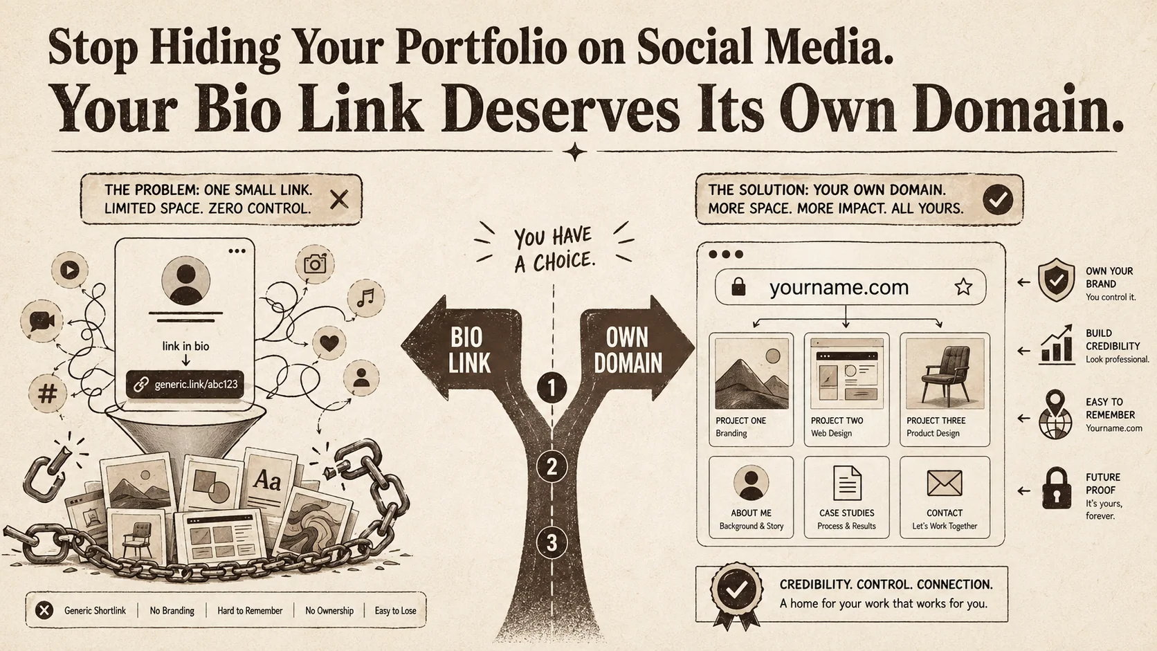 Stop Hiding Your Portfolio on Social Media. Your Bio Link Deserves Its Own Domain.