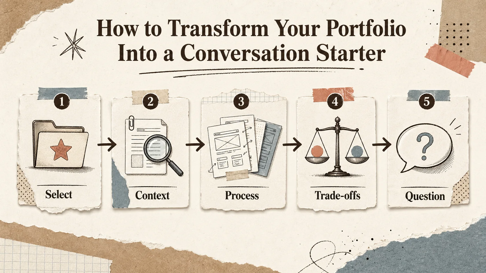 Flowchart for turning a static portfolio project into a recruiter conversation starter.